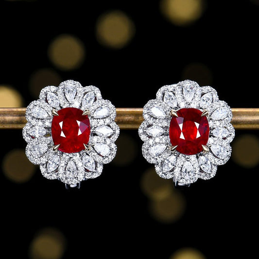 Natural unburned pigeon red Ruby Stud earrings Style B - Lotus Diamond