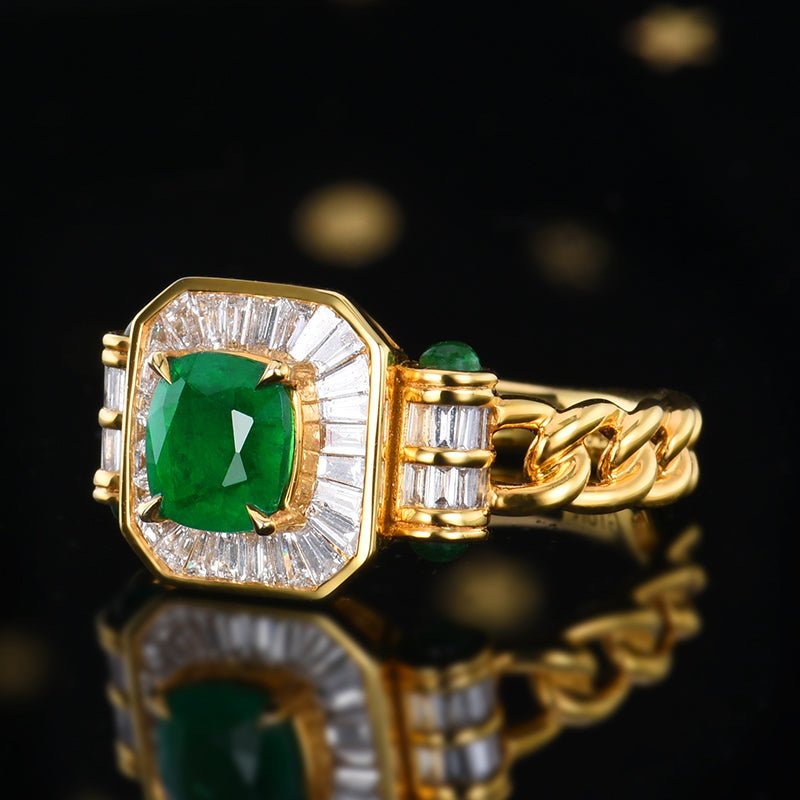 Natural Vivid Green Emerald Ring - Style B - Lotus Diamond