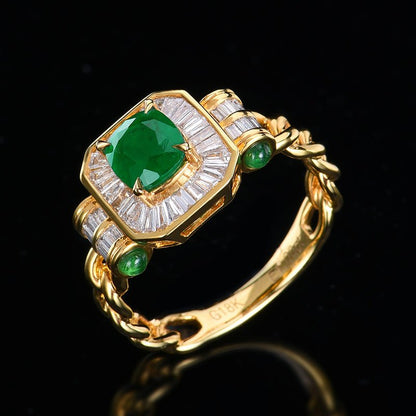 Natural Vivid Green Emerald Ring - Style B - Lotus Diamond