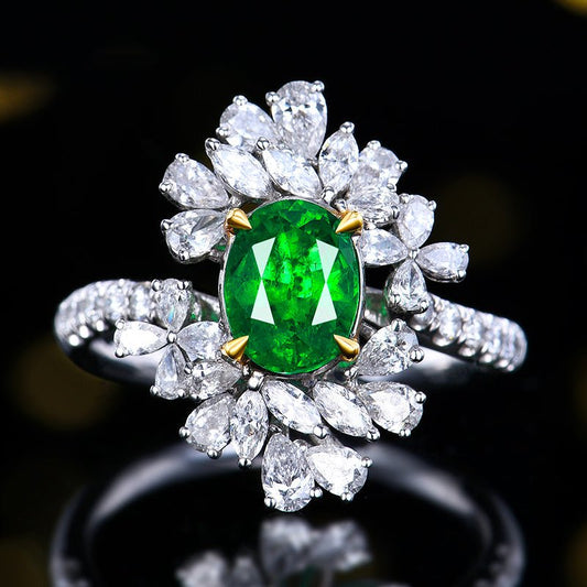 Natural vivid green Emerald Ring Style - C - Lotus Diamond