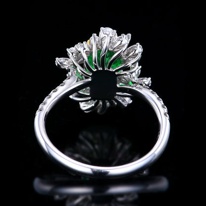 Natural vivid green Emerald Ring Style - C - Lotus Diamond