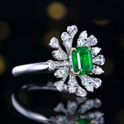 Natural Vivid Green Emerald Ring - Style J - Lotus Diamond