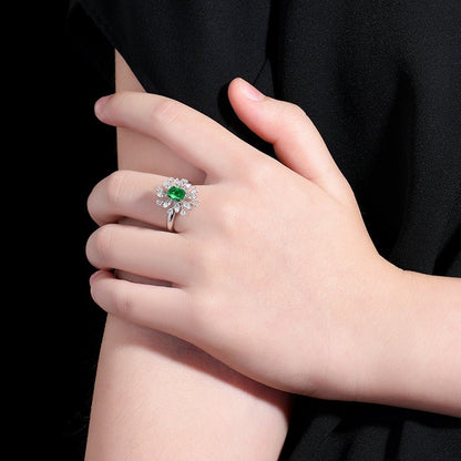 Natural Vivid Green Emerald Ring - Style J - Lotus Diamond
