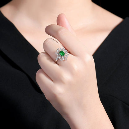 Natural Vivid Green Emerald Ring - Style J - Lotus Diamond