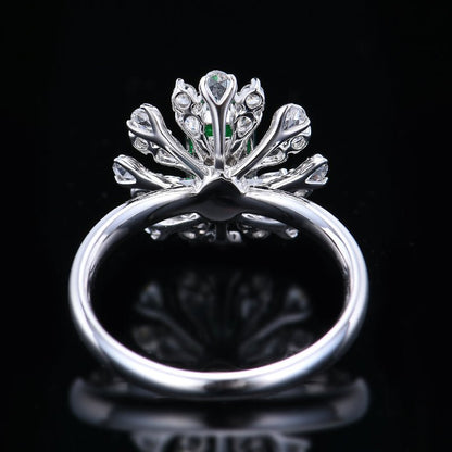 Natural Vivid Green Emerald Ring - Style J - Lotus Diamond