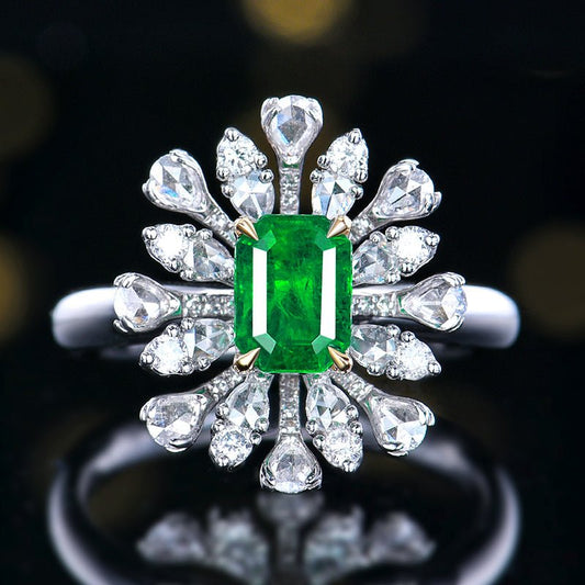 Natural Vivid Green Emerald Ring - Style J - Lotus Diamond