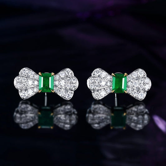 Natural vivid green emerald stud earrings - Lotus Diamond