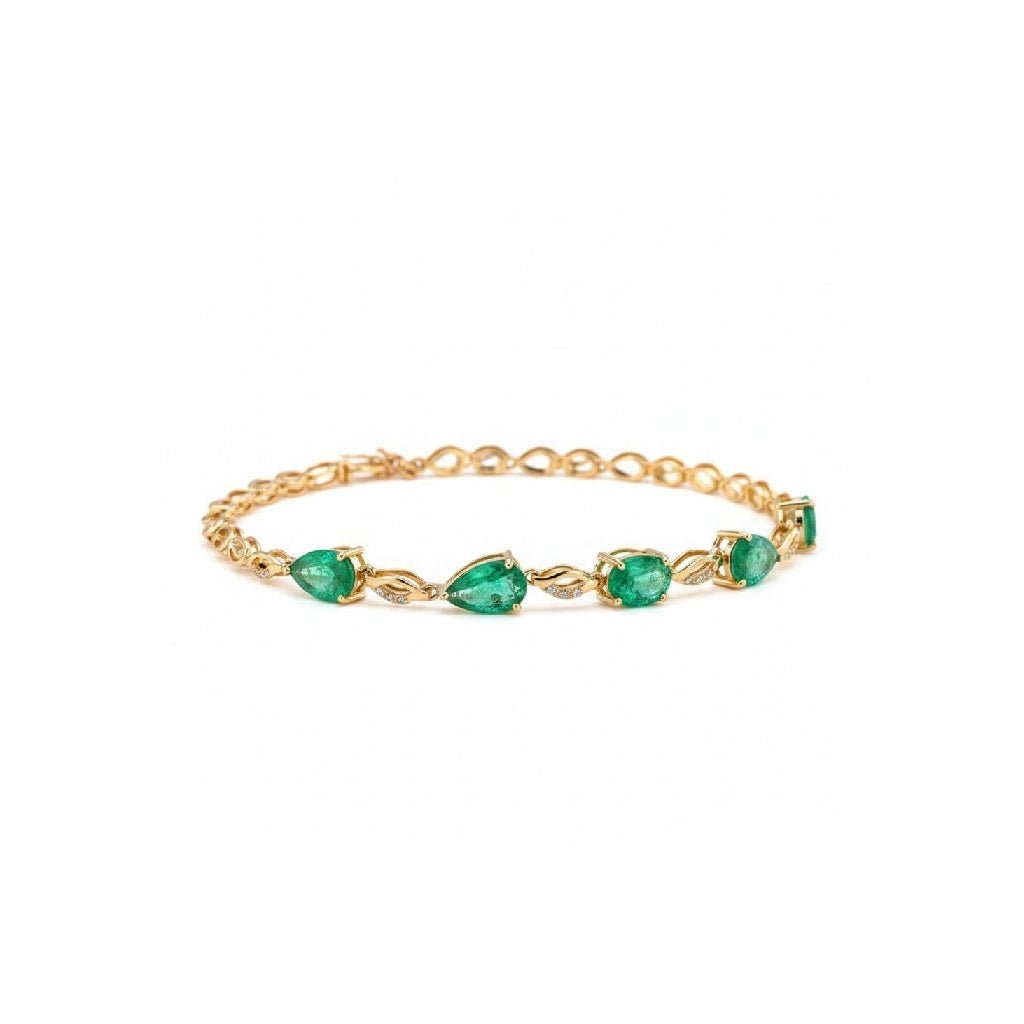 Natural Zambia Emerald Bracelet in 18K Gold with Diamond Accents (2.93ct) - Lotus Diamond