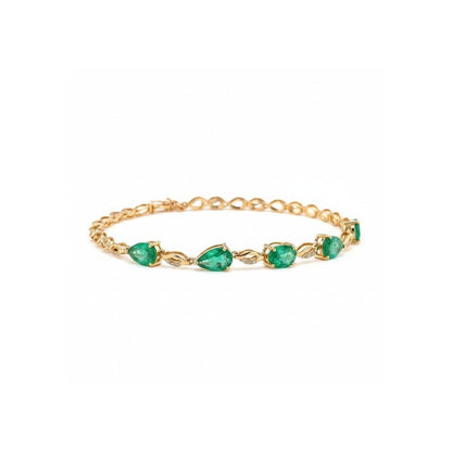 Natural Zambia Emerald Bracelet in 18K Gold with Diamond Accents (2.93ct) - Lotus Diamond