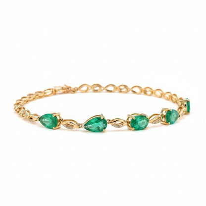 Natural Zambia Emerald Bracelet in 18K Gold with Diamond Accents (2.93ct) - Lotus Diamond
