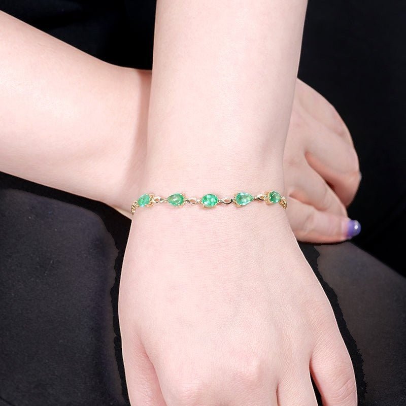 Natural Zambia Emerald Bracelet in 18K Gold with Diamond Accents (2.93ct) - Lotus Diamond