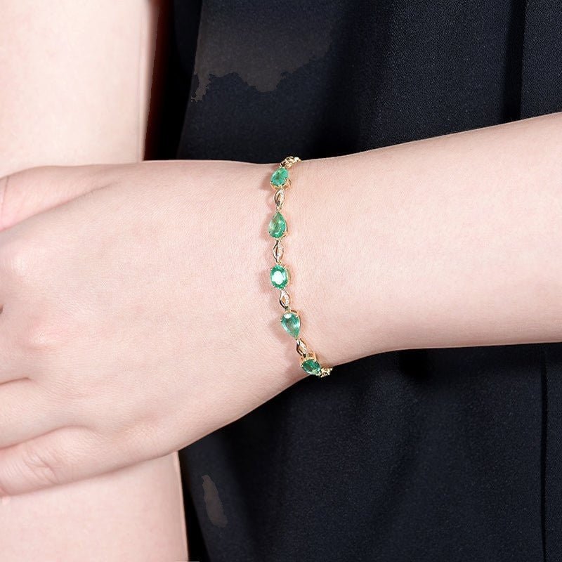 Natural Zambia Emerald Bracelet in 18K Gold with Diamond Accents (2.93ct) - Lotus Diamond
