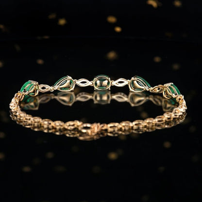 Natural Zambia Emerald Bracelet in 18K Gold with Diamond Accents (2.93ct) - Lotus Diamond