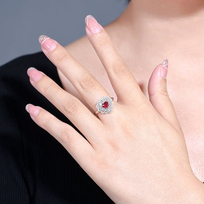 No burned pigeon Red Ruby ring Heart - shaped - Style B - Lotus Diamond