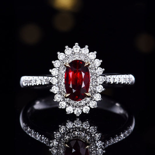 No burned pigeon Red Ruby Ring - Style A+ - Lotus Diamond