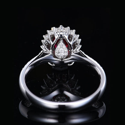 No burned pigeon Red Ruby Ring - Style A+ - Lotus Diamond