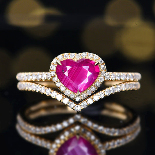 Natural unburned ruby heart ring in 18k gold