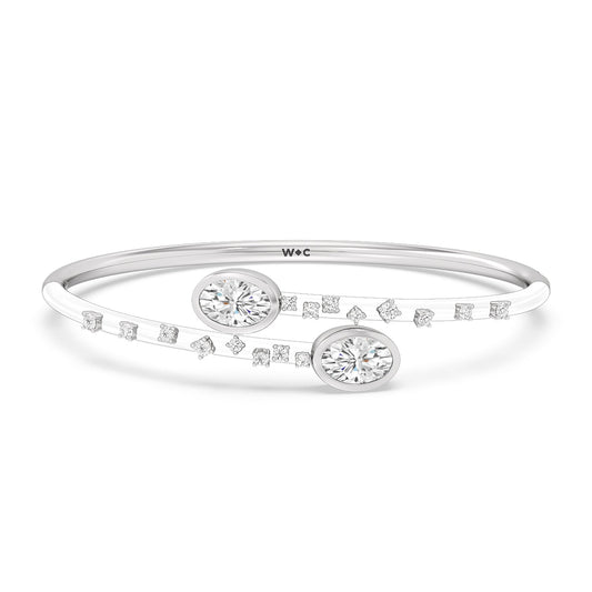 Open Bypass Half Bangle in Ceramic - Lotus Diamond