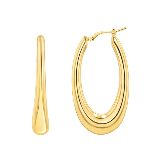 Oval Curved Hoop Earrings - Lotus Diamond