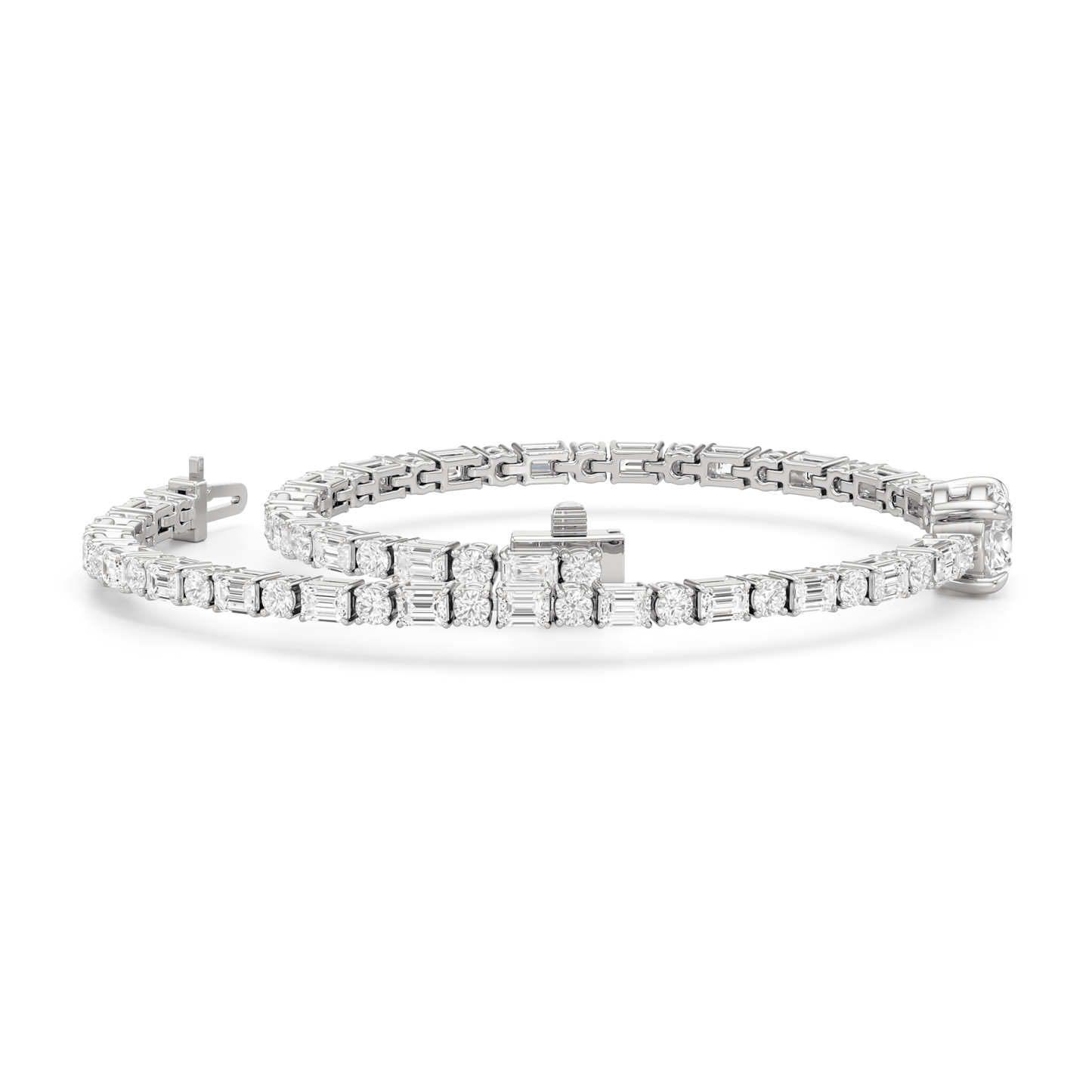 Oval with Trailing Round and Emeralds Tennis Bracelet - Lotus Diamond