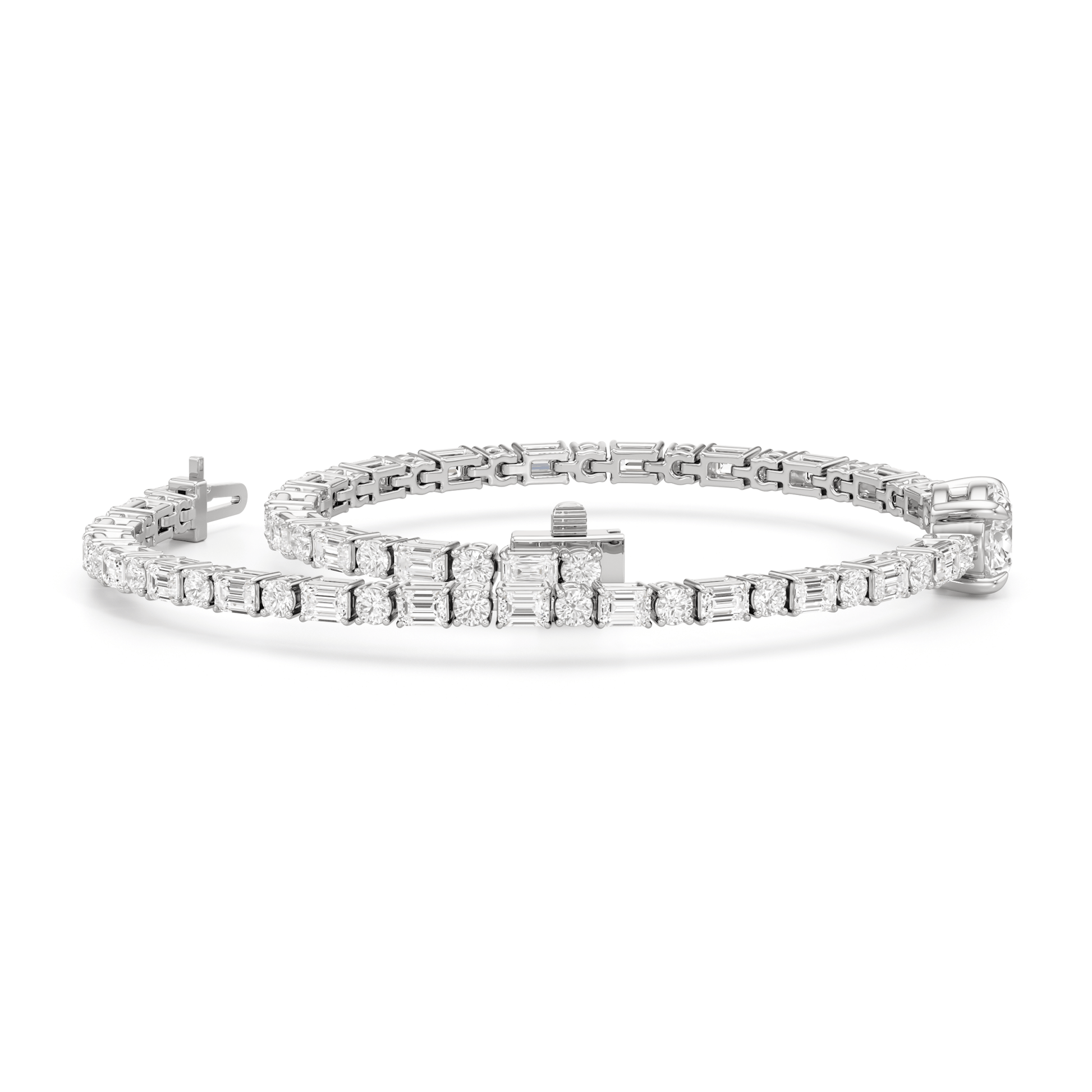 Oval with Trailing Round and Emeralds Tennis Bracelet - Lotus Diamond