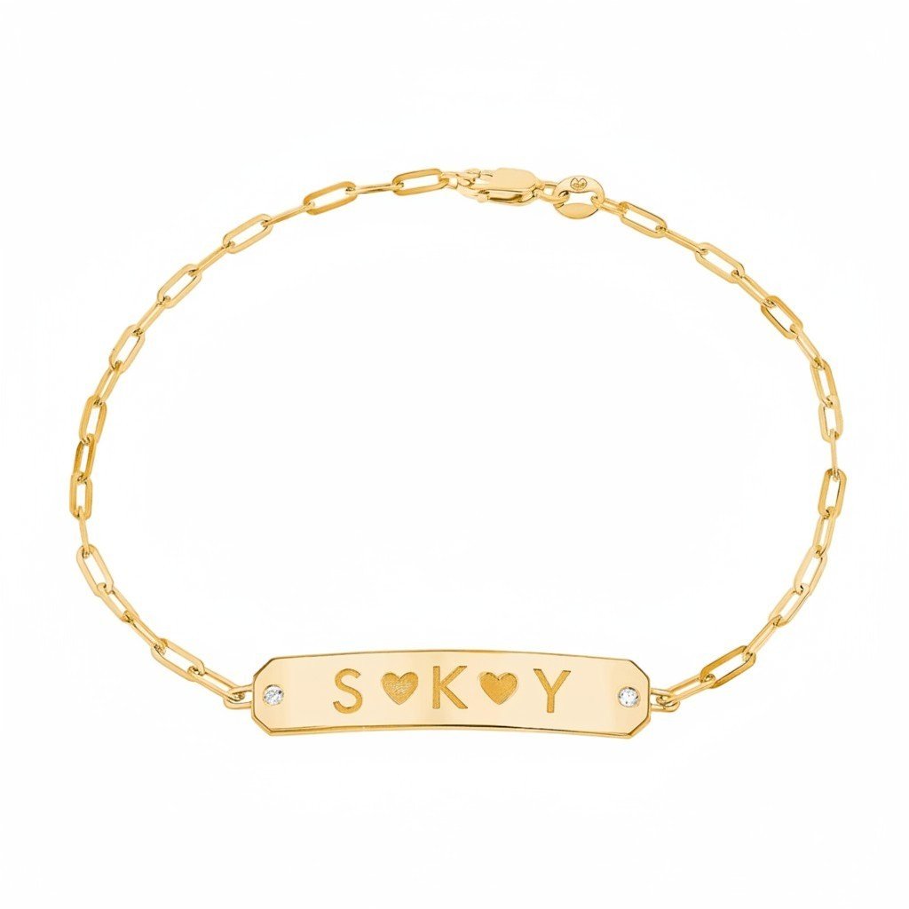 Paper Clip Chain Diamond ID Bracelet - Lotus Diamond