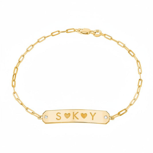 Paper Clip Chain Diamond ID Bracelet - Lotus Diamond