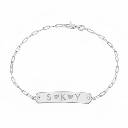 Paper Clip Chain Diamond ID Bracelet - Lotus Diamond