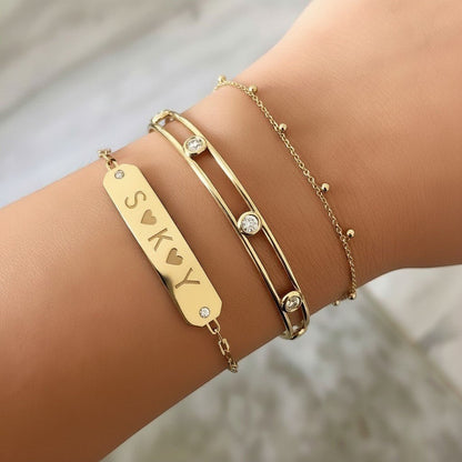 Paper Clip Chain Diamond ID Bracelet - Lotus Diamond