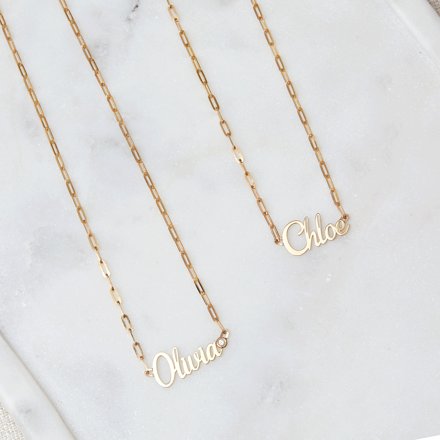 Paper Clip Script Diamond Name Necklace - Lotus Diamond