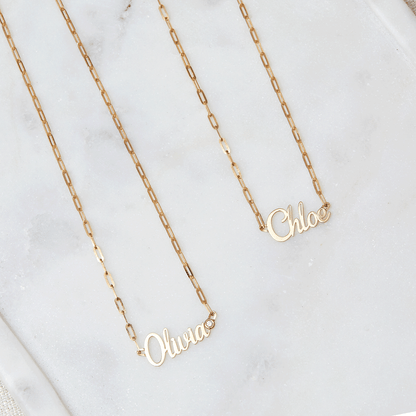 Paper Clip Script Diamond Name Necklace - Lotus Diamond
