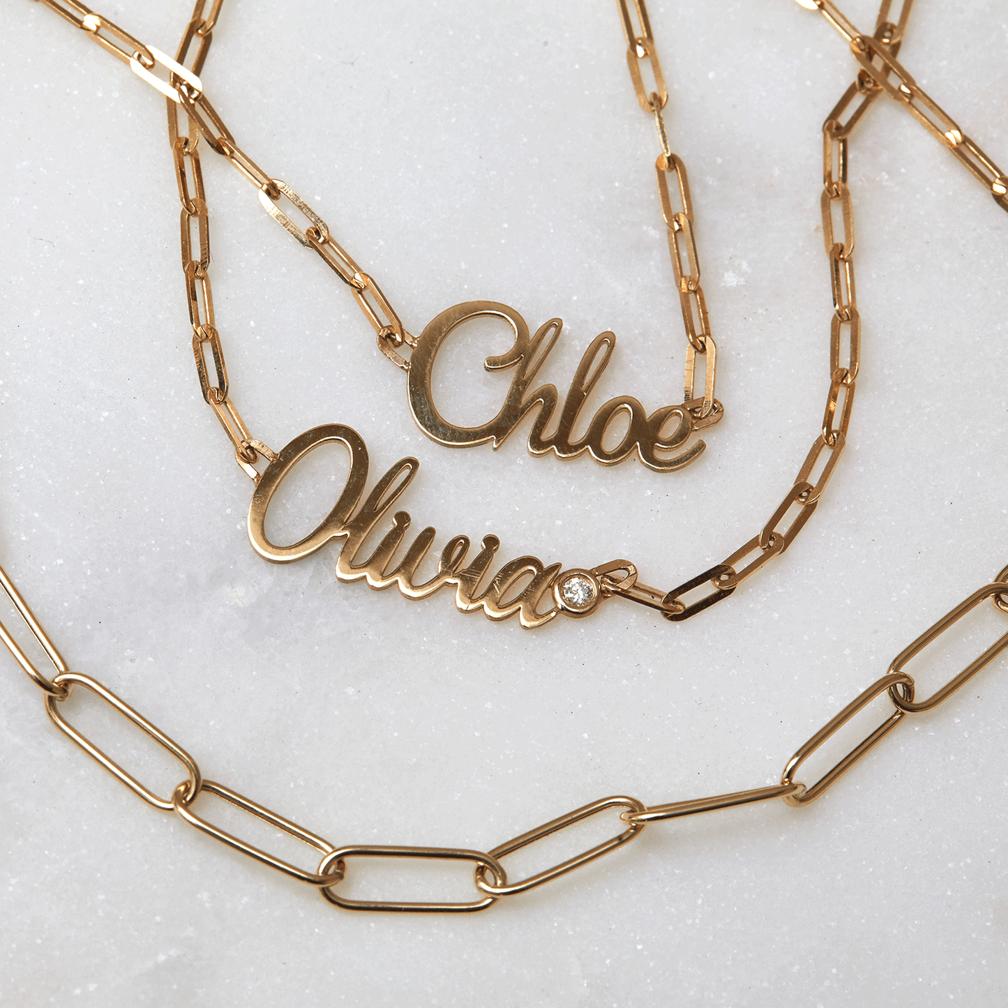 Paper Clip Script Diamond Name Necklace - Lotus Diamond