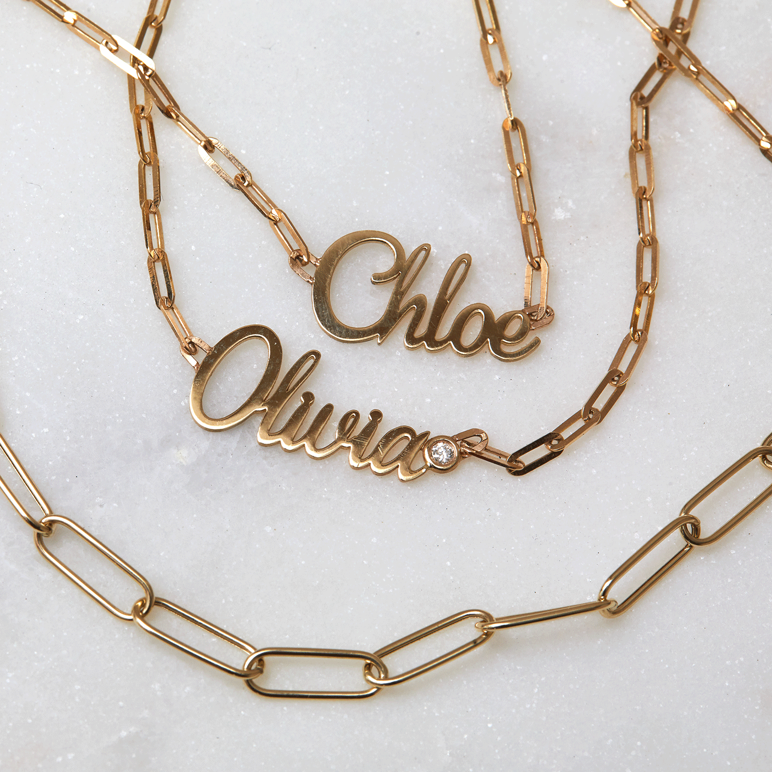 Paper Clip Script Diamond Name Necklace - Lotus Diamond