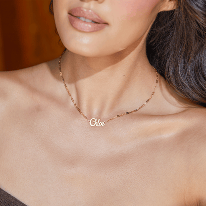 Paper Clip Script Diamond Name Necklace - Lotus Diamond