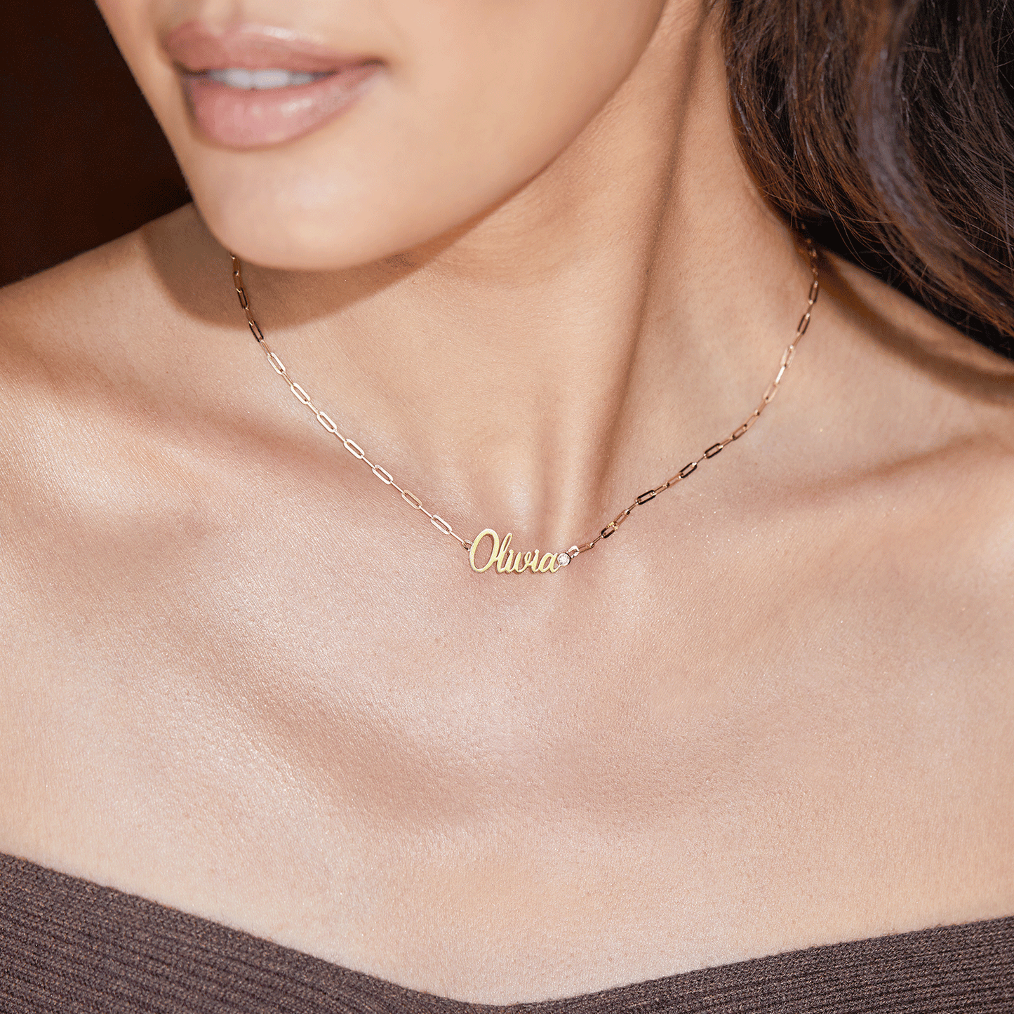 Paper Clip Script Diamond Name Necklace - Lotus Diamond
