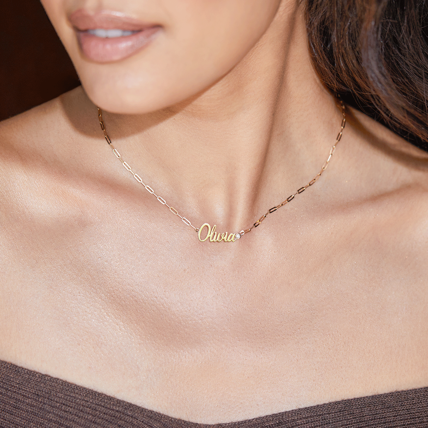 Paper Clip Script Diamond Name Necklace - Lotus Diamond