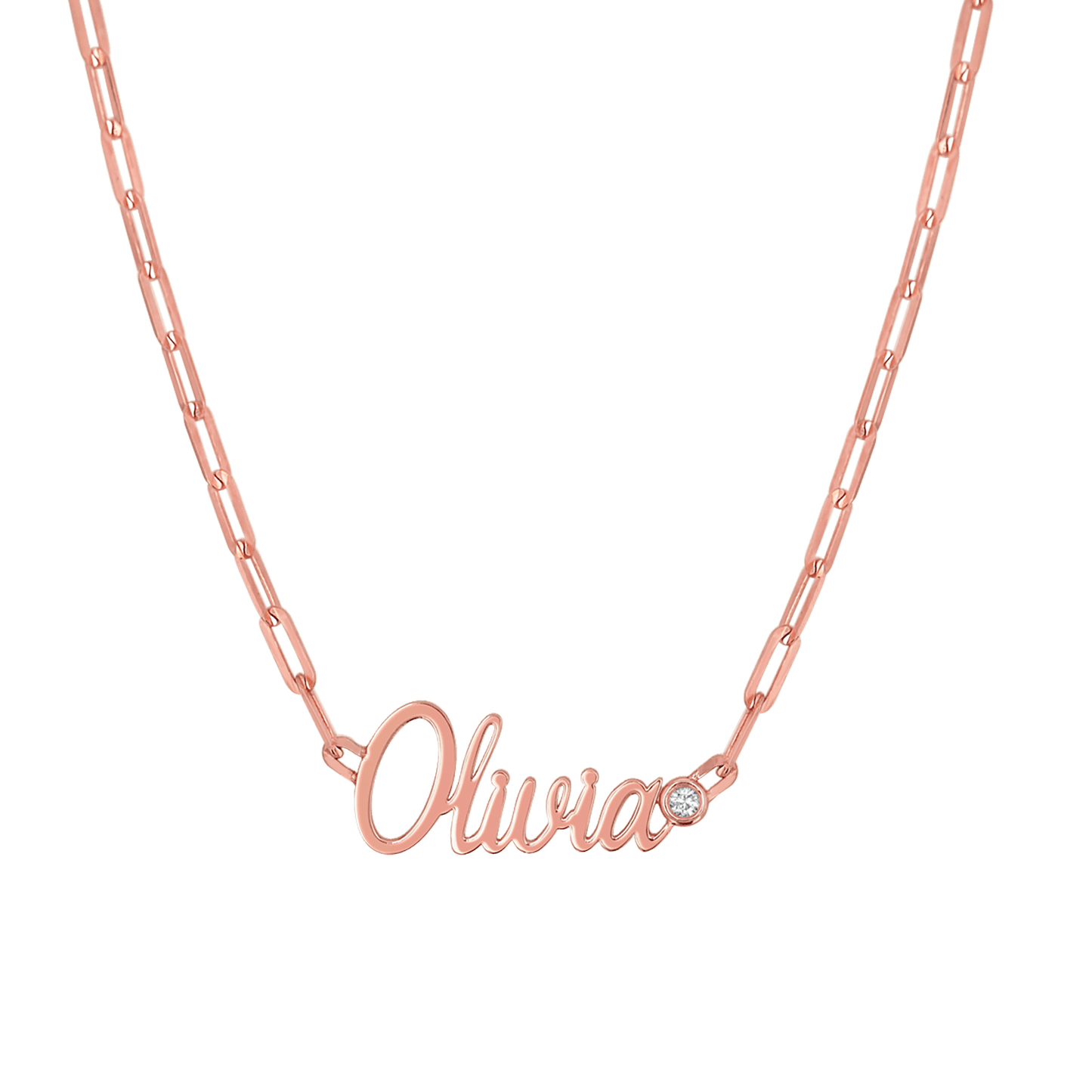 Paper Clip Script Diamond Name Necklace - Lotus Diamond