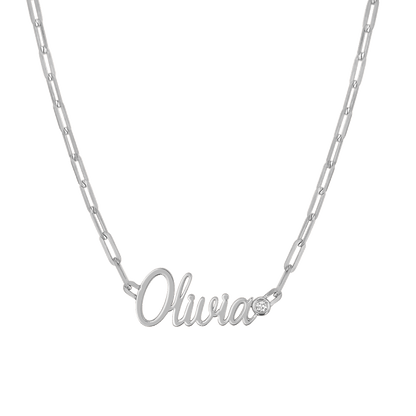 Paper Clip Script Diamond Name Necklace - Lotus Diamond
