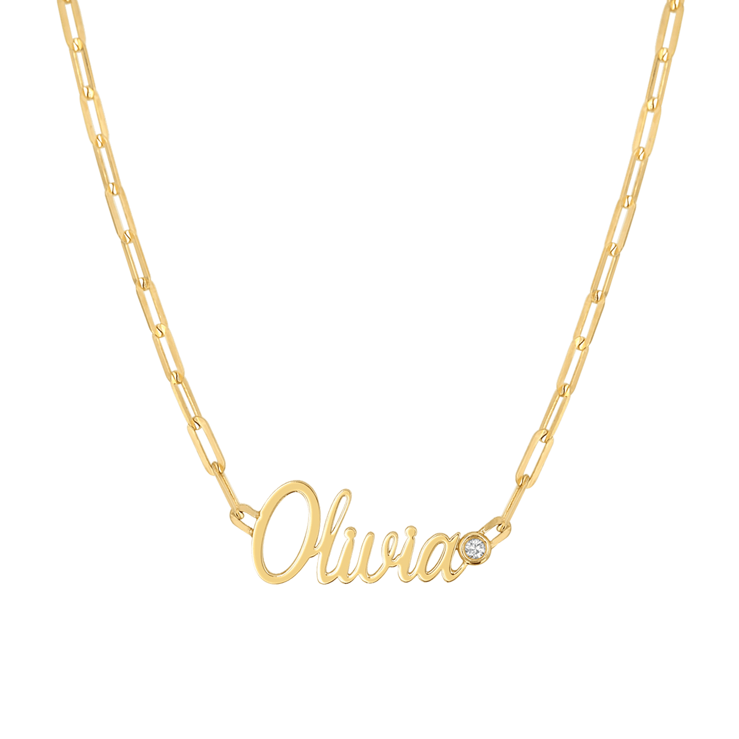 Paper Clip Script Diamond Name Necklace - Lotus Diamond