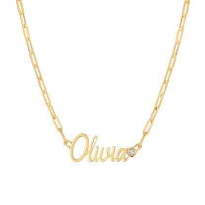 Paper Clip Script Diamond Name Necklace - Lotus Diamond