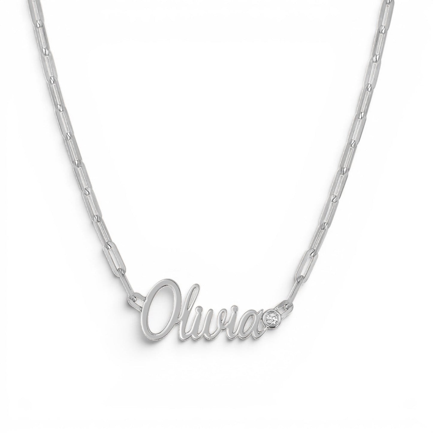 Paper Clip Script Diamond Name Necklace - Lotus Diamond