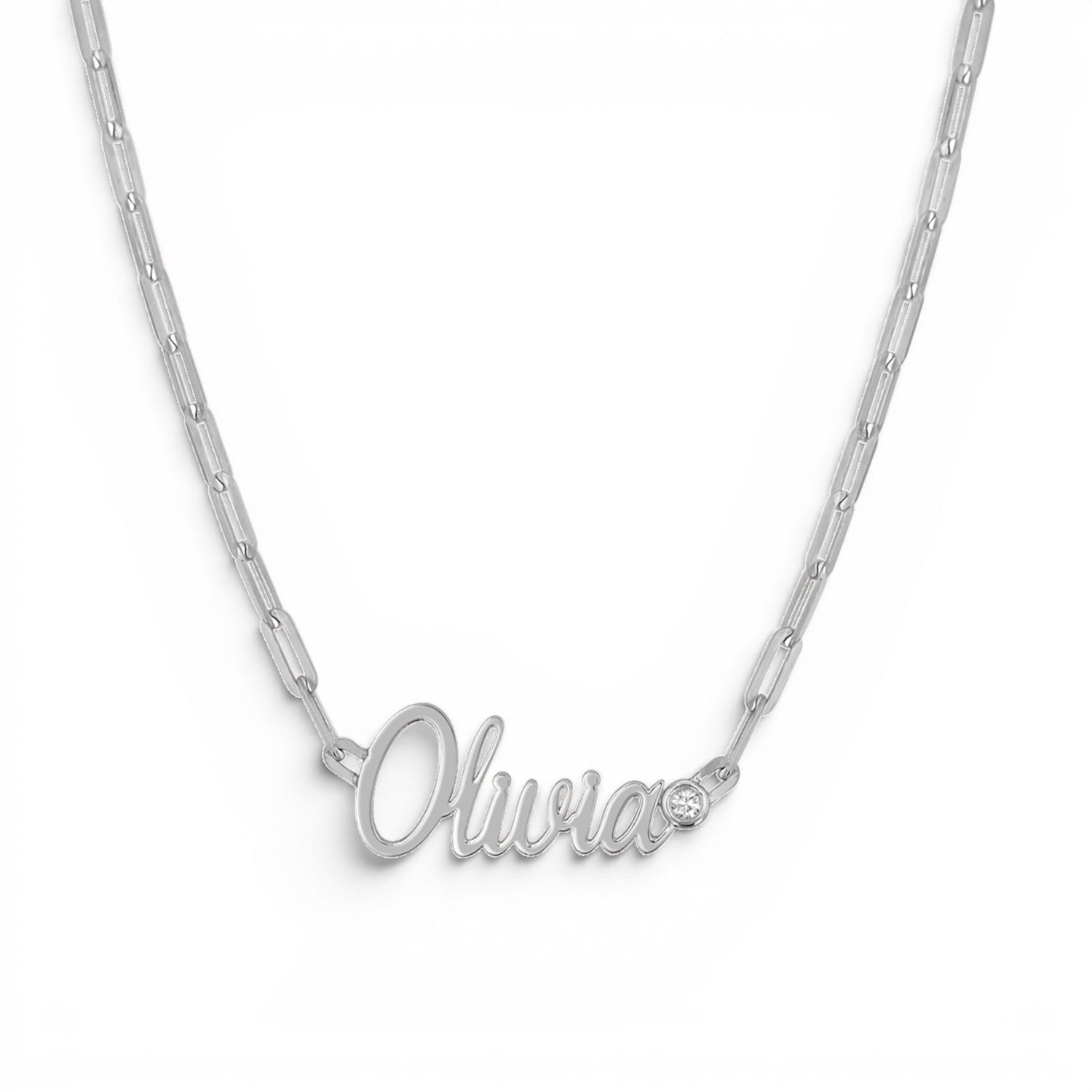 Paper Clip Script Diamond Name Necklace - Lotus Diamond