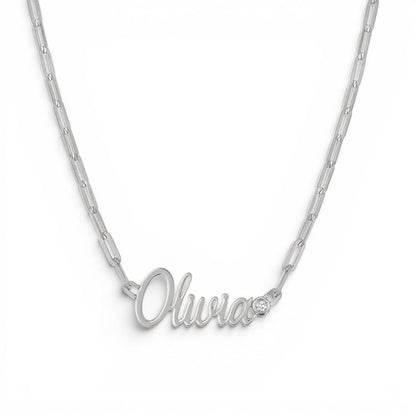 Paper Clip Script Diamond Name Necklace - Lotus Diamond