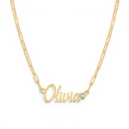 Paper Clip Script Diamond Name Necklace - Lotus Diamond