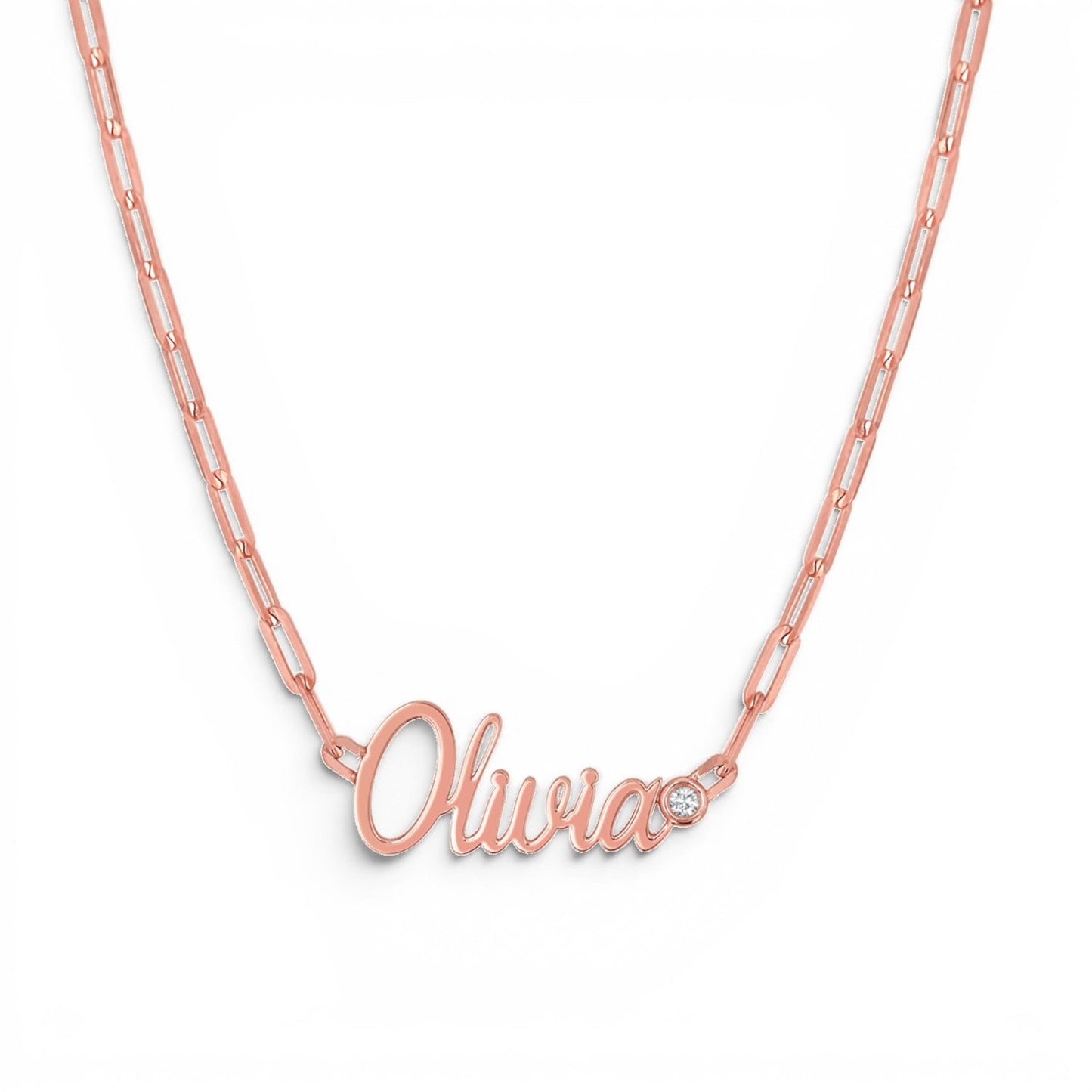 Paper Clip Script Diamond Name Necklace - Lotus Diamond