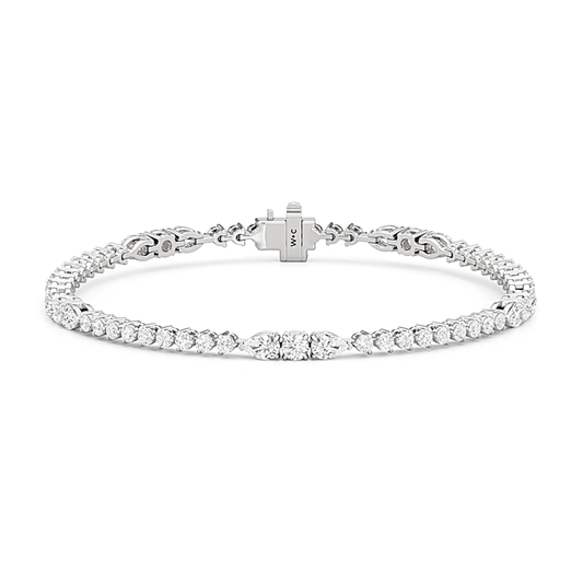 Pear and Round Sequenced Three Prong Tennis Bracelet - Lotus Diamond