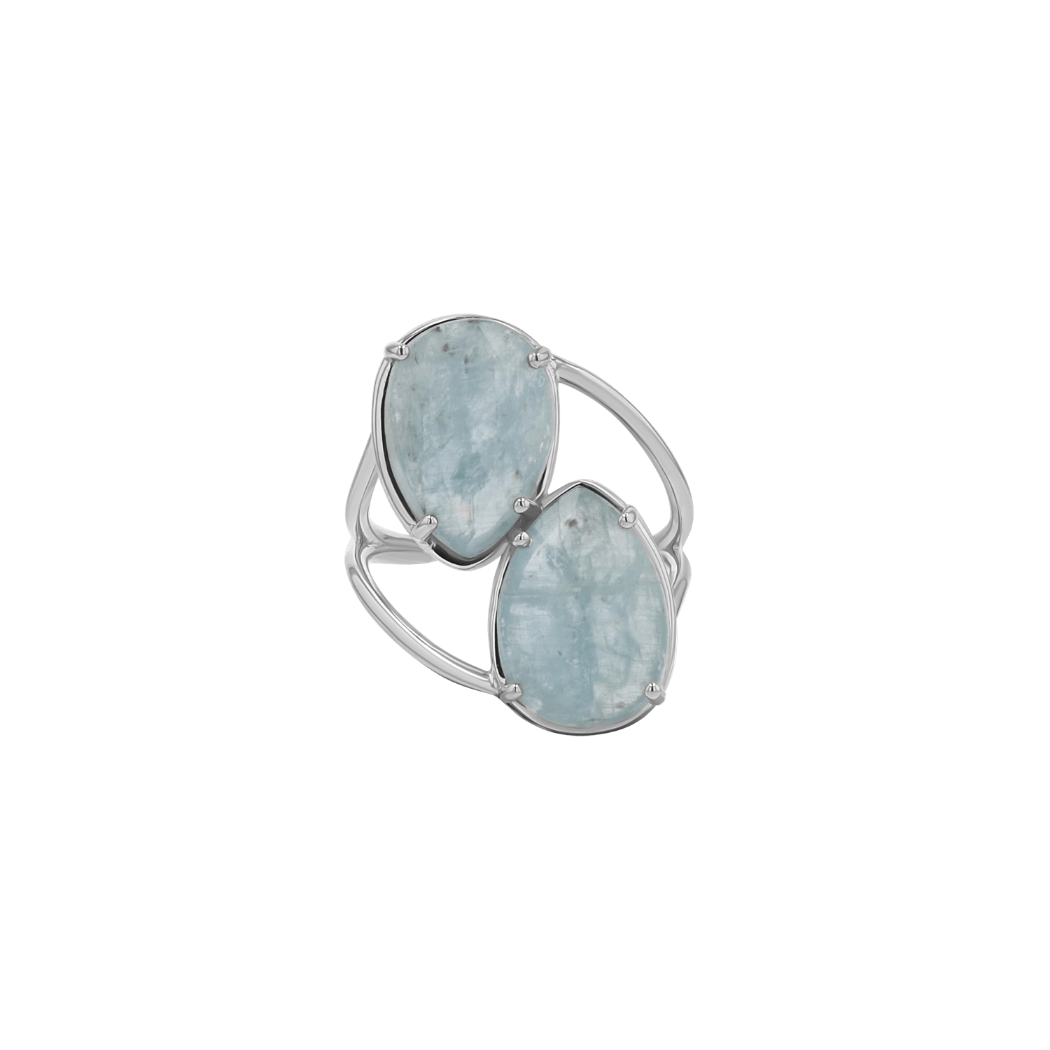 Pear Shape Aquamarine Duo Rose Cut Ring - Lotus Diamond