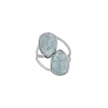 Pear Shape Aquamarine Duo Rose Cut Ring - Lotus Diamond