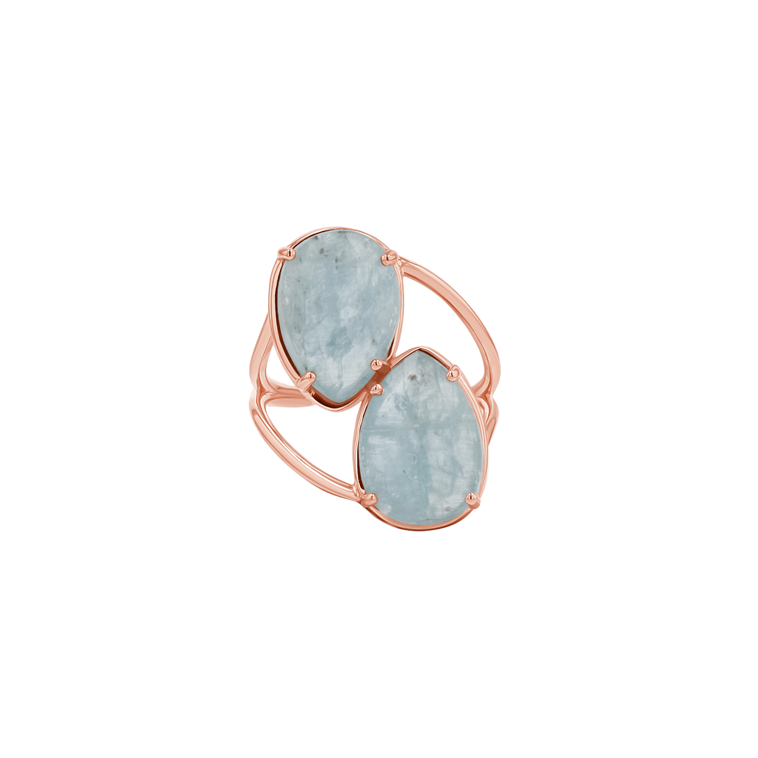 Pear Shape Aquamarine Duo Rose Cut Ring - Lotus Diamond