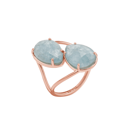 Pear Shape Aquamarine Duo Rose Cut Ring - Lotus Diamond